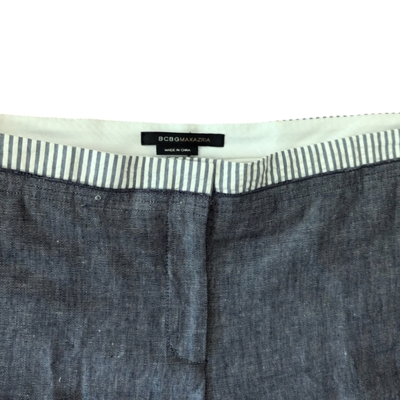 BCBGMAXAZRIA linen blend wide leg navy textured career flowy trousers - Picture 2 of 9